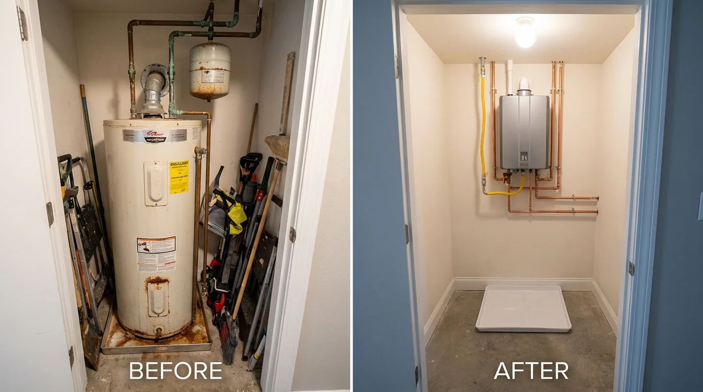 Tank water heater versus wall-mounted tankless unit comparison for Winton, NC homeowners