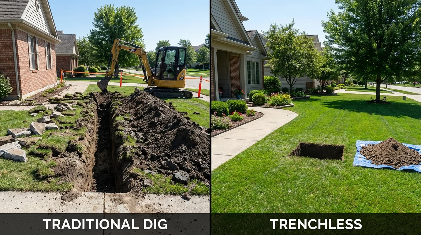 Trenchless sewer repair with minimal yard damage versus traditional excavation in Winton, NC